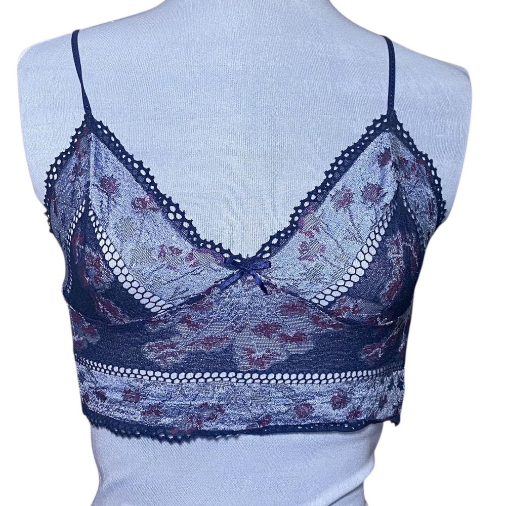 ARIANNE Floral Lace Bralette Navy Blue Floral Print Soft Cup Small